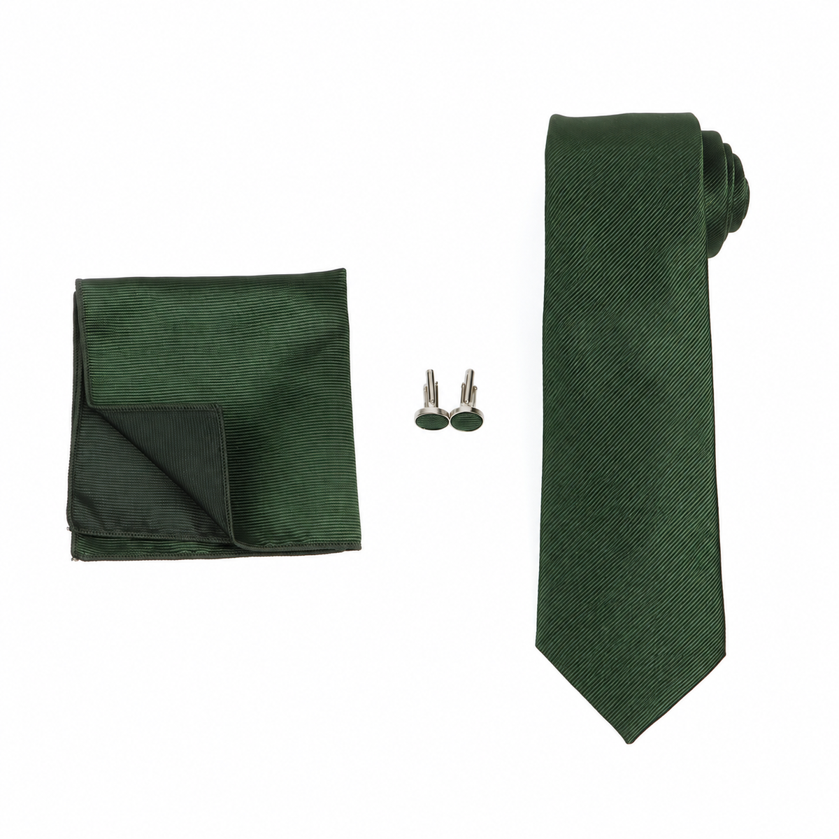 Emerald Green Necktie, Pocket Square & Cufflinks Set for Men