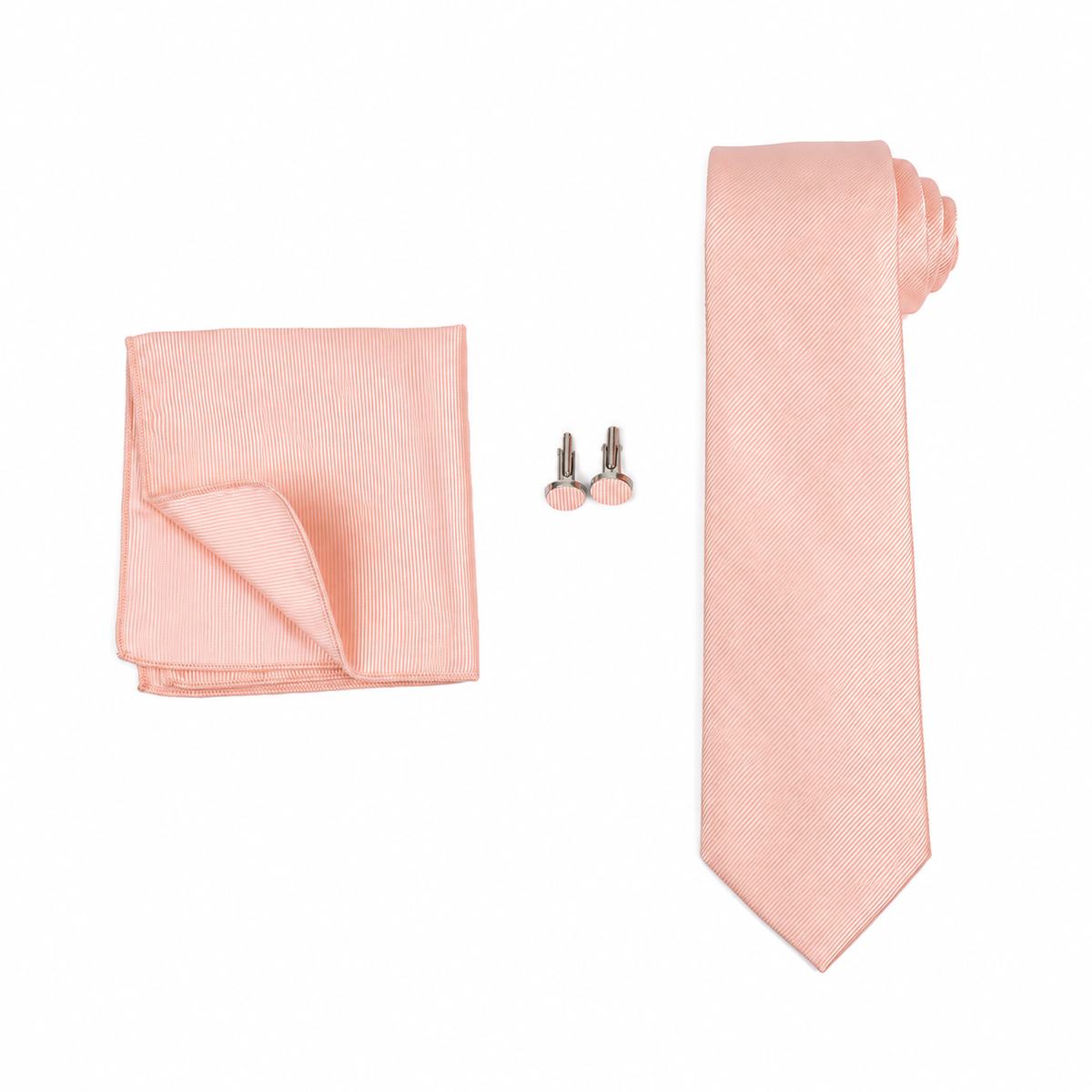 Blush Pink Necktie, Pocket Square & Cufflinks Set for Men