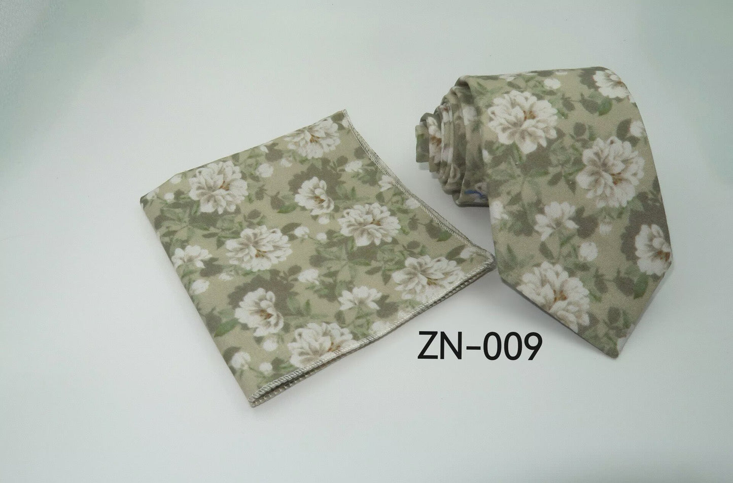 Floral Tie and Pocket Square Set for Men – Slim Cotton Wedding Necktie & Hanky Set
