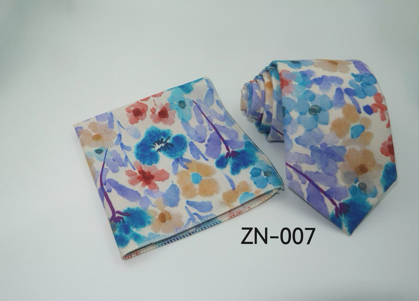Floral Tie and Pocket Square Set for Men – Slim Cotton Wedding Necktie & Hanky Set