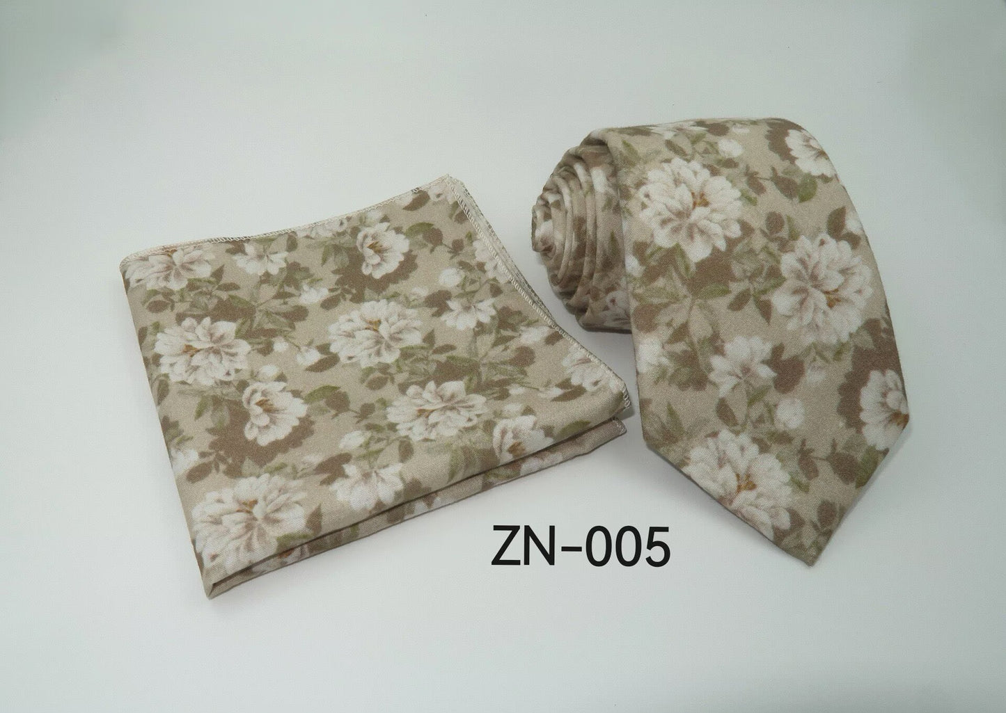 Floral Tie and Pocket Square Set for Men – Slim Cotton Wedding Necktie & Hanky Set
