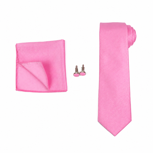 Pink Necktie, Pocket Square & Cufflinks Set for Men