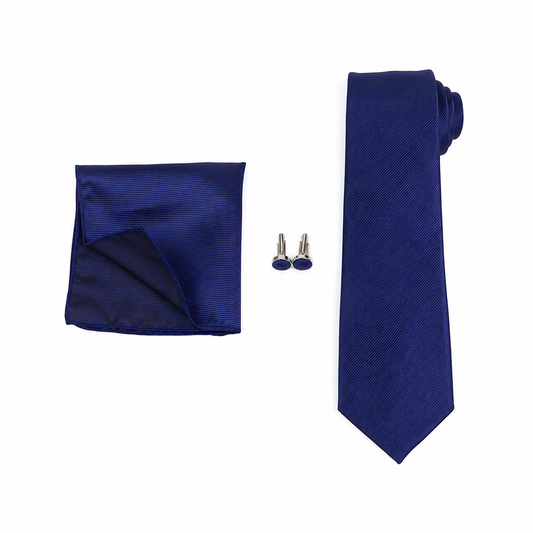 Navy Blue Necktie, Pocket Square & Cufflinks Set for Men