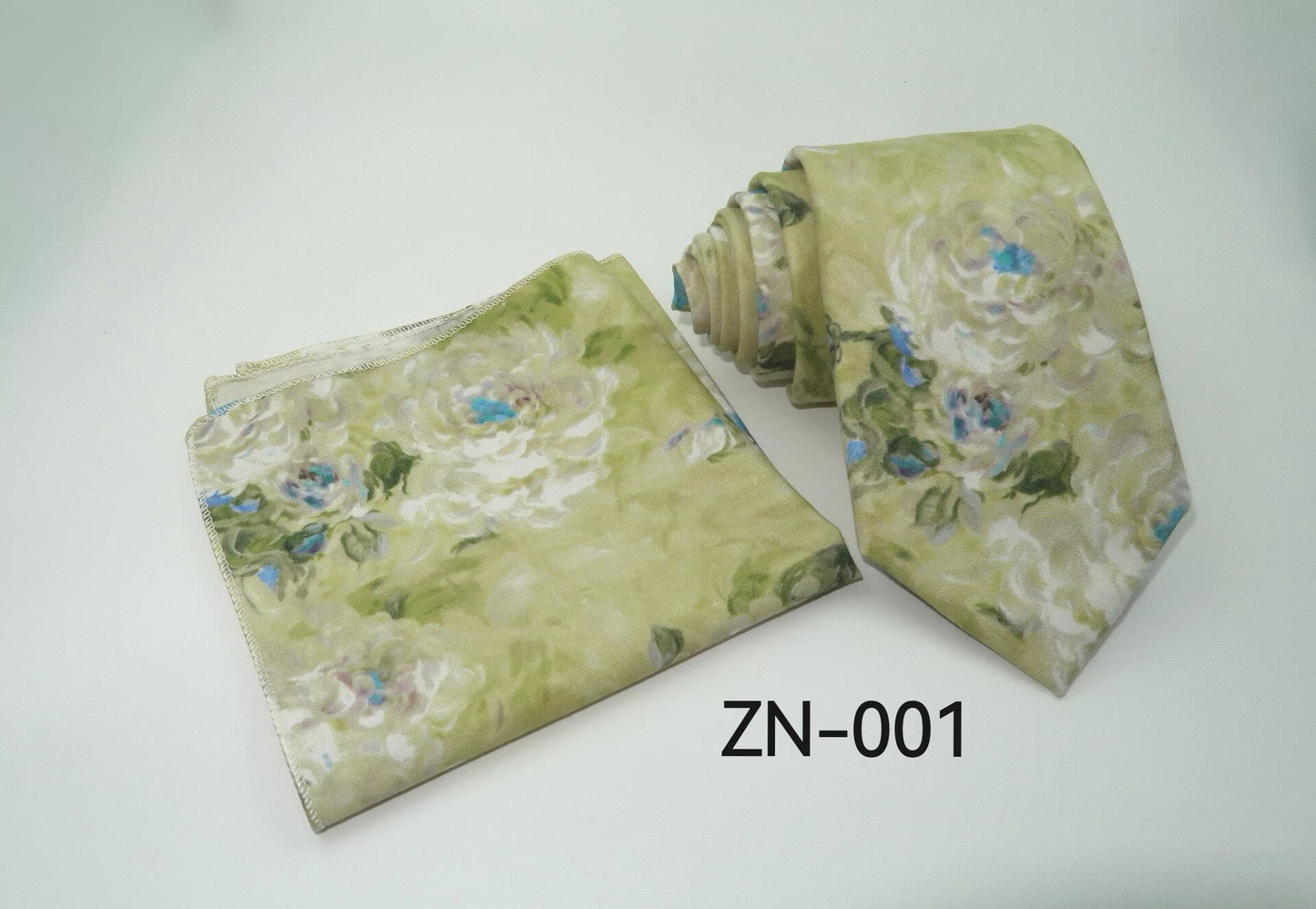 Floral Tie and Pocket Square Set for Men – Slim Cotton Wedding Necktie & Hanky Set