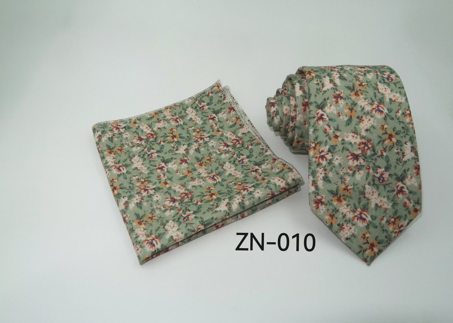 Floral Tie and Pocket Square Set for Men – Slim Cotton Wedding Necktie & Hanky Set