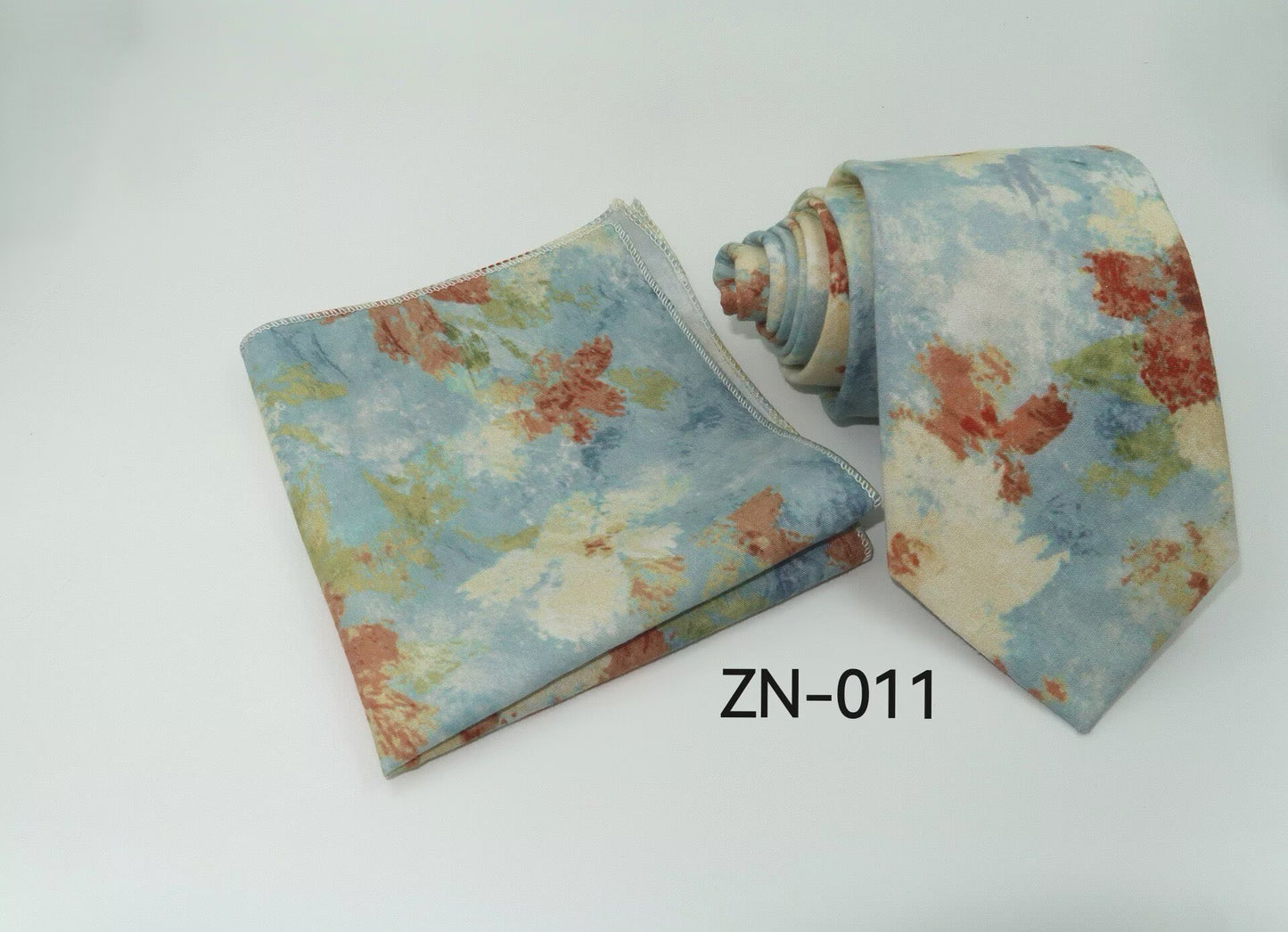 Floral Tie and Pocket Square Set for Men – Slim Cotton Wedding Necktie & Hanky Set