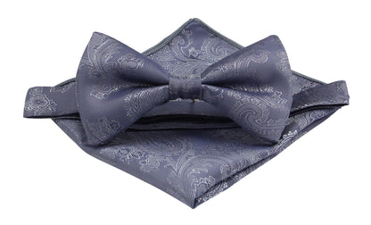 Steel Blue Bow Ties. With Matching Paisley Kids Bowties