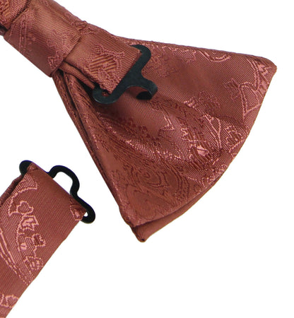 Cinnamon Bow Ties. Mens Cinnamon Wedding Bowties.  Cinnamon Paisley Bow Ties for and Kid - with Matching Pocket Square Option