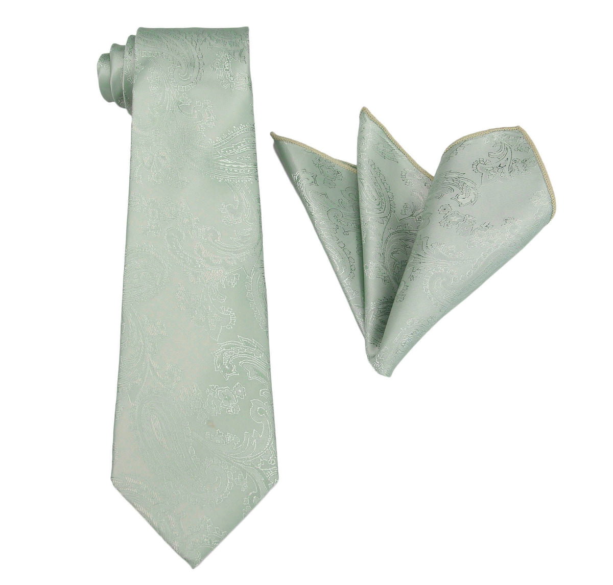 Dusty Sage Paisley Wedding Tie & Pocket Square Set