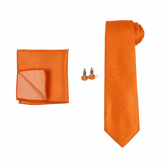 Orange Necktie, Pocket Square & Cufflinks Set for Men