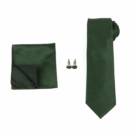 Emerald Green Necktie, Pocket Square & Cufflinks Set for Men