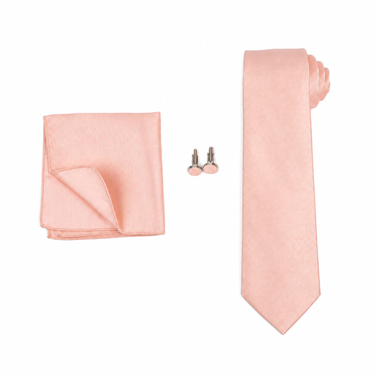 Blush Pink Necktie, Pocket Square & Cufflinks Set for Men