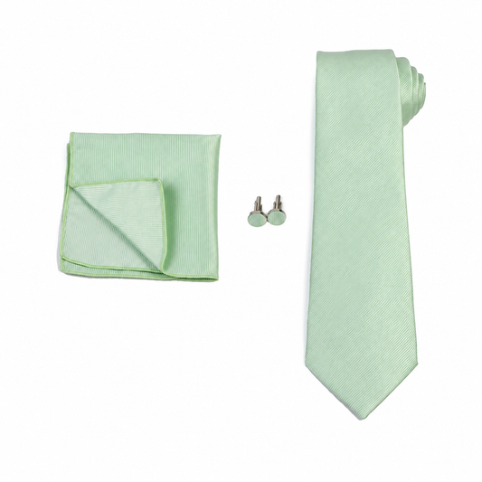 Mint Green Necktie, Pocket Square & Cufflinks Set for Men