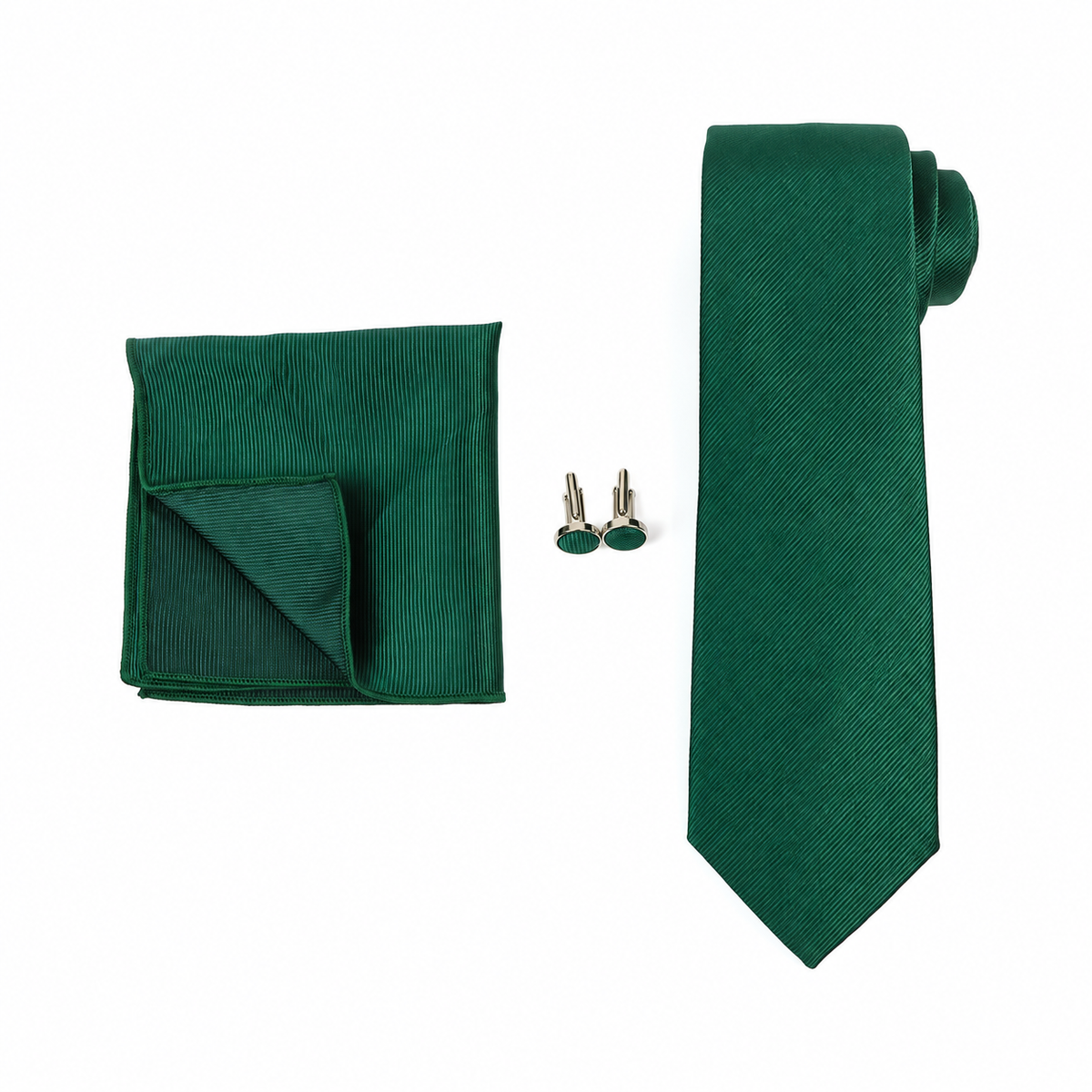 Forest Green Necktie, Pocket Square & Cufflinks Set for Men
