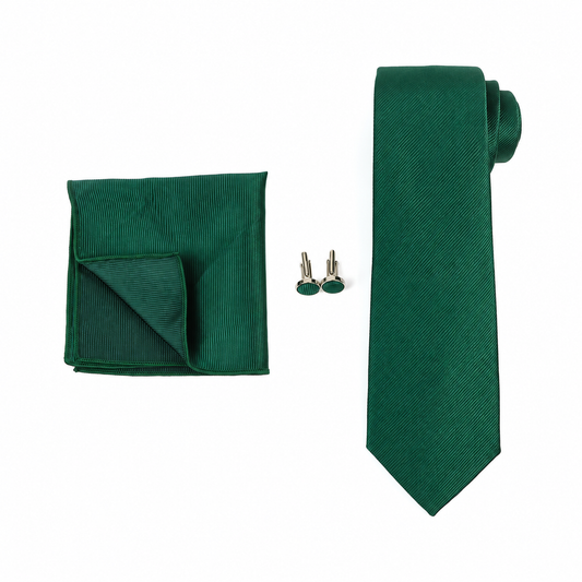 Forest Green Necktie, Pocket Square & Cufflinks Set for Men