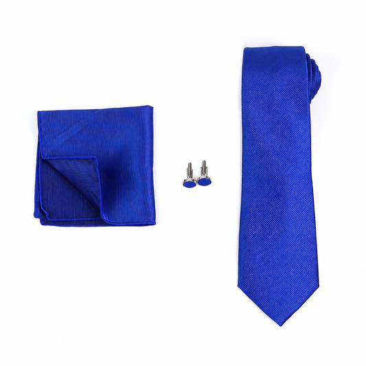Royal Blue Necktie, Pocket Square & Cufflinks Set for Men
