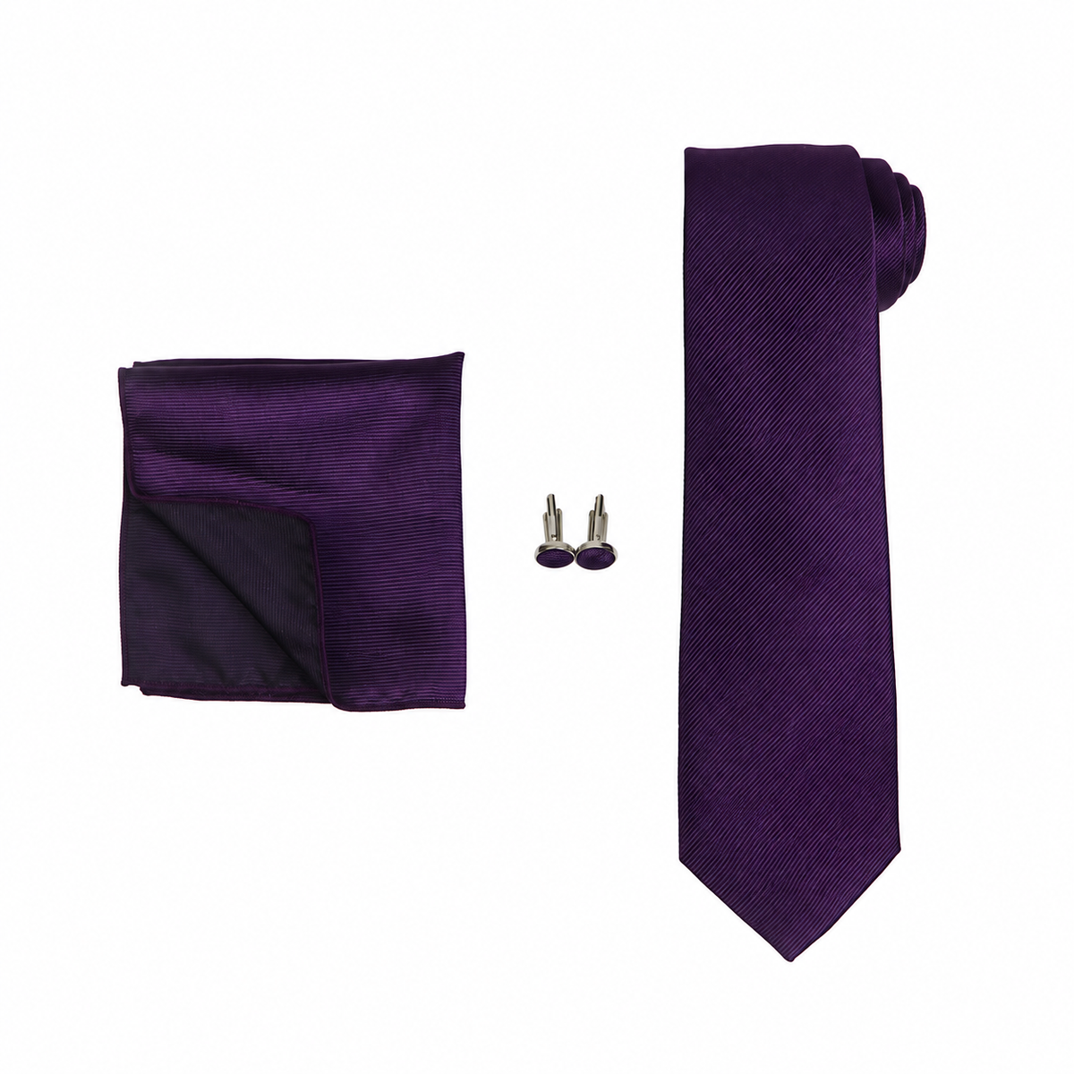 Deep Purple Necktie, Pocket Square & Cufflinks Set for Men