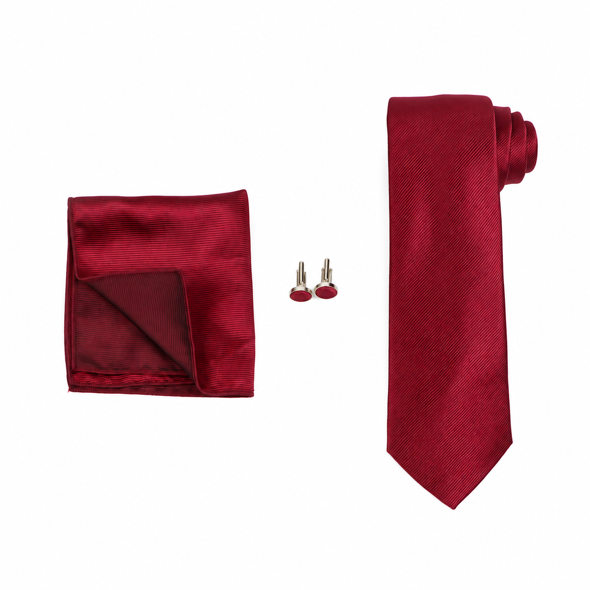 Burgundy Necktie, Pocket Square & Cufflinks Set for Men