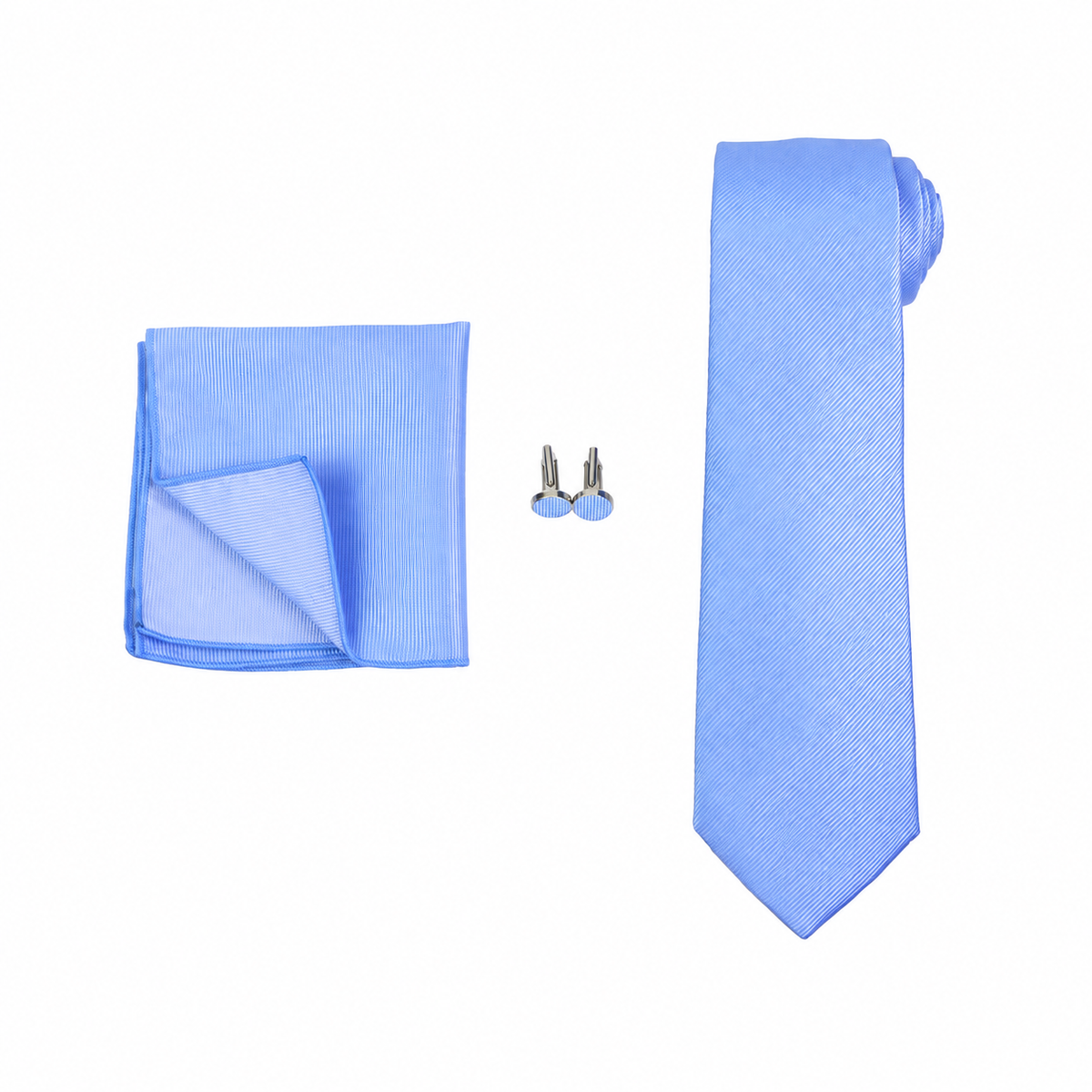 Sky Blue Necktie, Pocket Square & Cufflinks Set for Men