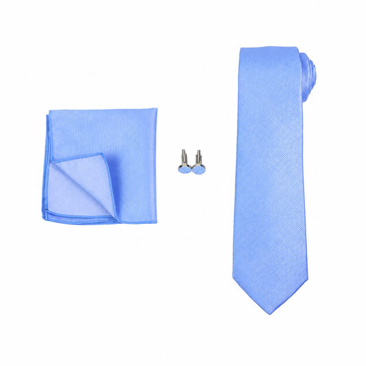 Sky Blue Necktie, Pocket Square & Cufflinks Set for Men