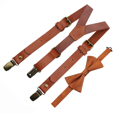 Cooper Bow Tie and Brown Leather Suspender Set